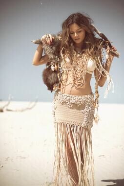 SPELL DESIGNS & THE GYPSY COLLECTIVE VINTAGE HANALEI COWRIE SHELL SKIRT UNICORN